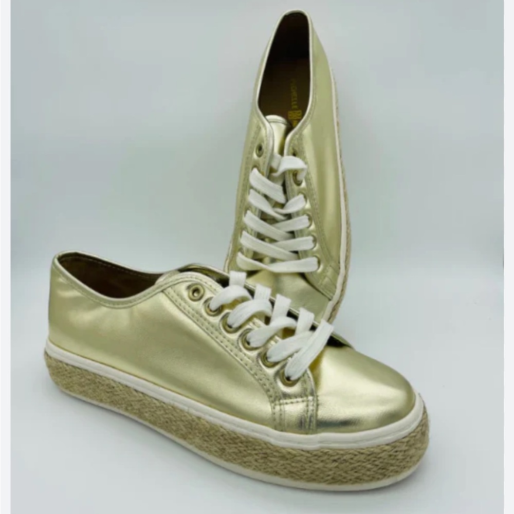 Michelle McDowell Size 9 Metallic Gold Women's Lace-Up Platform Sneakers